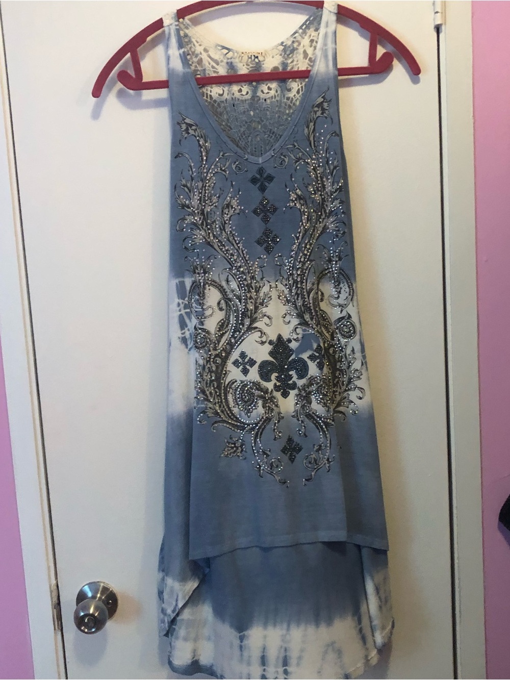 Vocal Blue Tie-Dye Embellished High-Low Dress